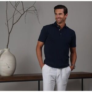 NWT Collars and Co Luxury Pique Cotton Button Up Dress Shirt 2XL Navy